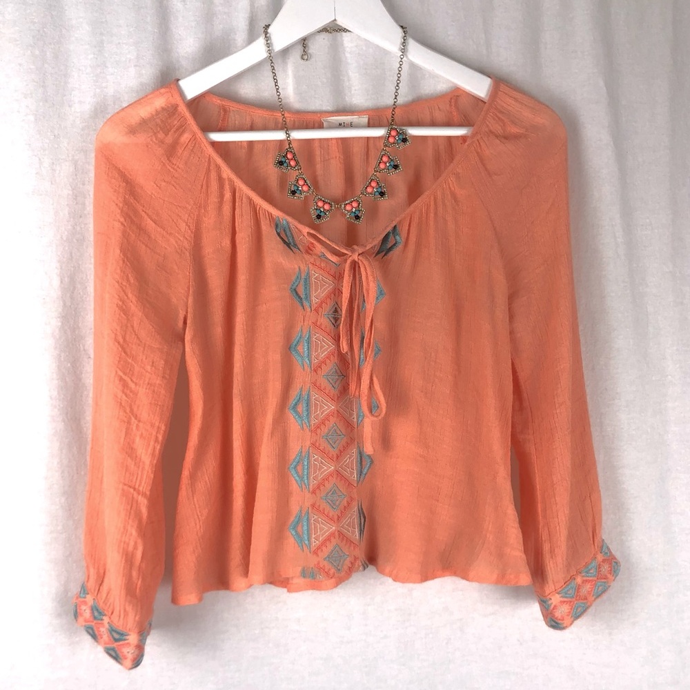 MINE  boho neon orange blouse